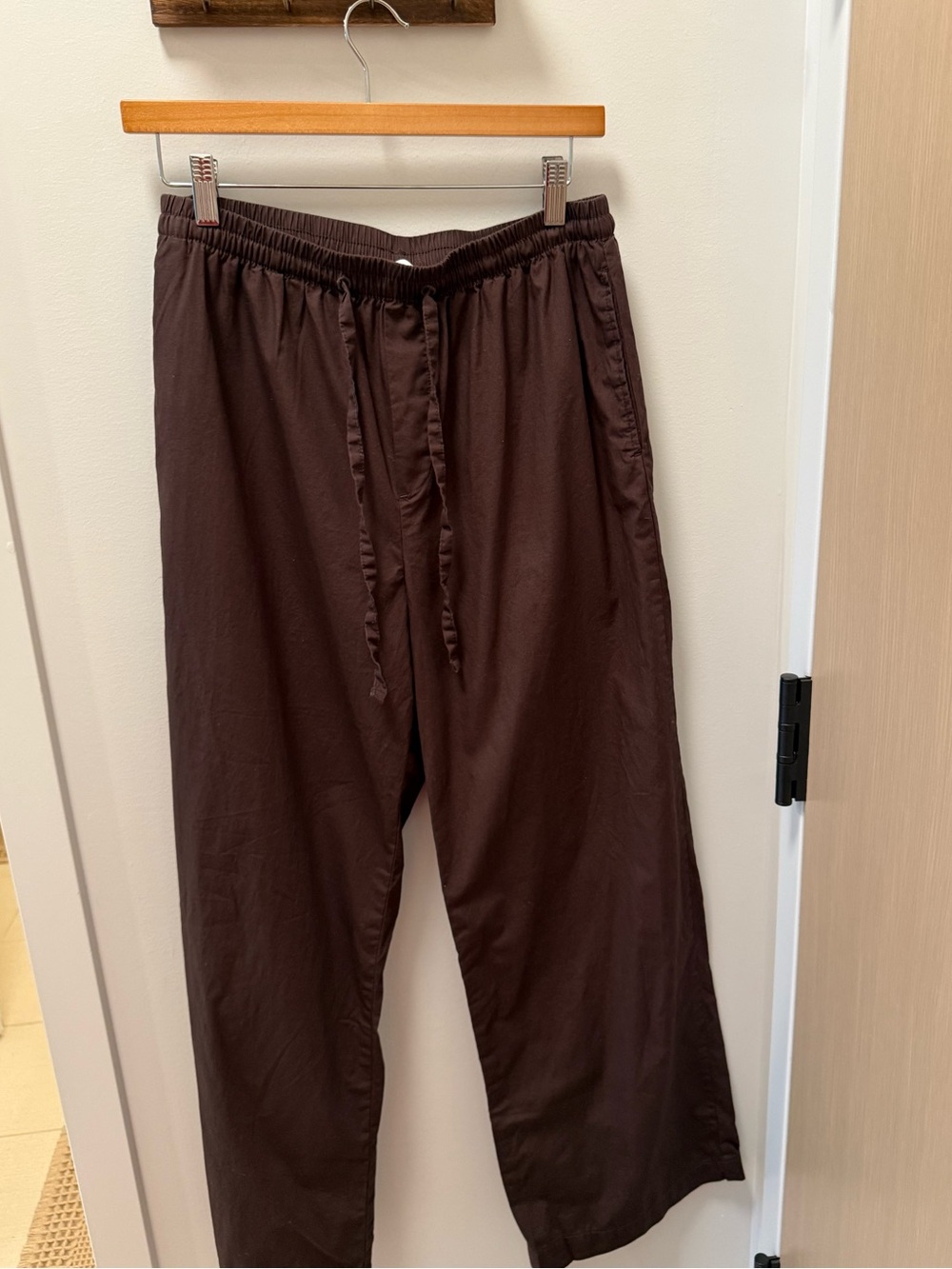 H&M Wide Leg Drawstring Pants in Dark Brown